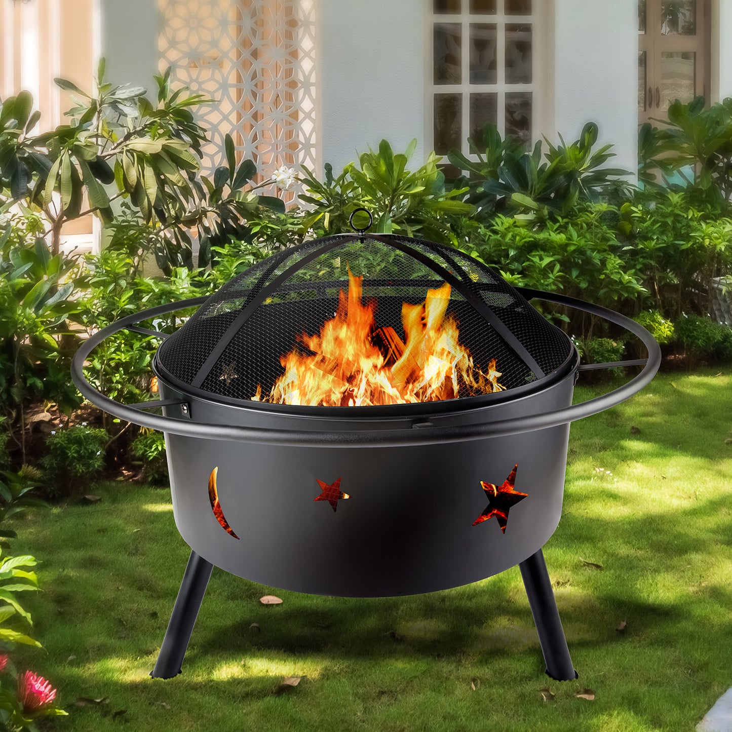 SH-Stove-997-YL32D: 32'' Bridgeman Star and Moon IRON Burning Outdoor FIRE PIT