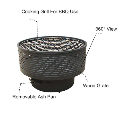 SH-Stove-2127126995: 26" Wood Burning Lightweight Portable Outdoor Firepit With Faux Wood Lid Backyard Fireplace for Camping Bonfire